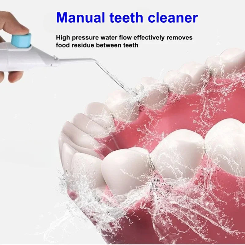 Portable High Pressure Oral Irrigator Household Dental Floss Manual Water Toothpick for Teeth Cleaning Tri Light Beauty