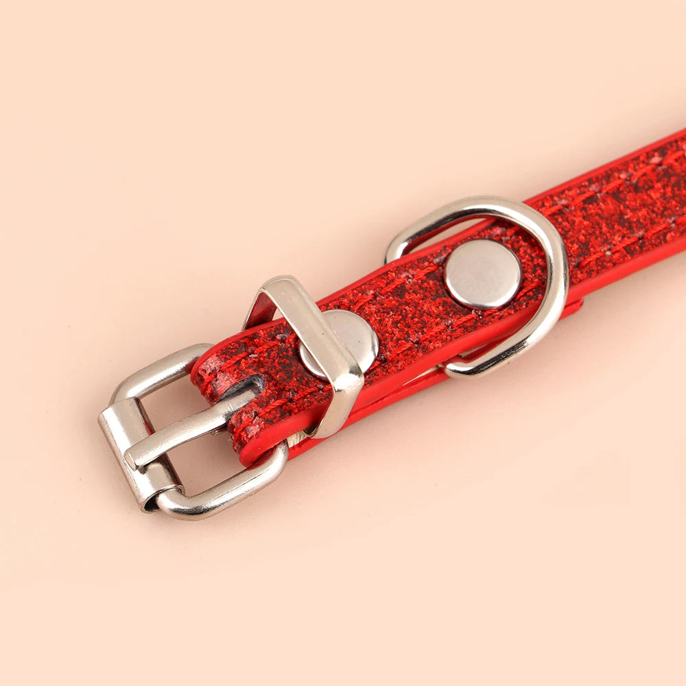 Personalized Cat Collar Custom Leather Cat Collars Free Engraved Puppy Kitten ID Necklace Bling Pet Collars for Small Dogs Cats Pi-Mart