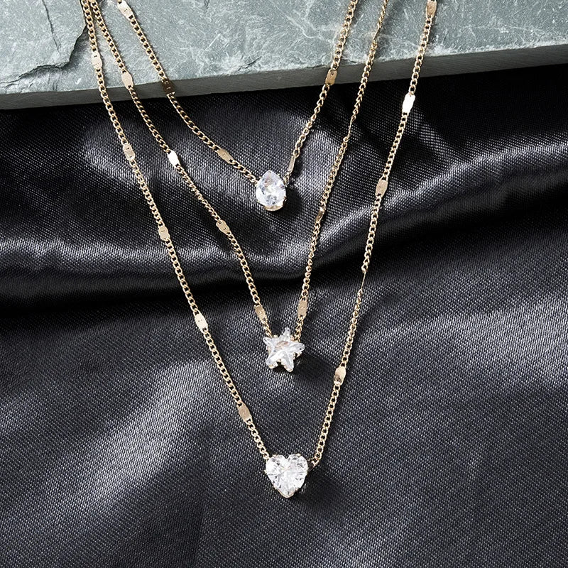 Trendy Zircon Pendant Necklace For Women Multilayer Chain Choker Fashion Female Party Shiny Jewelry Gift Pi-Mart