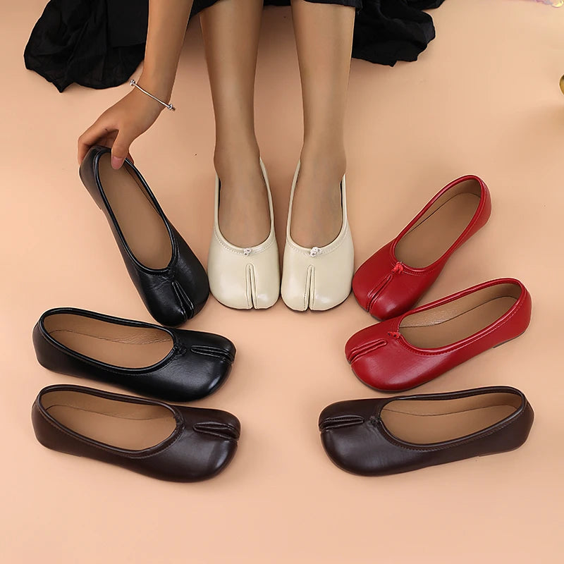 2025 Women's Leather Toe Separator Loafers Flat Comfortable Slip-On Breathable Casual Shoes Pi-Mart