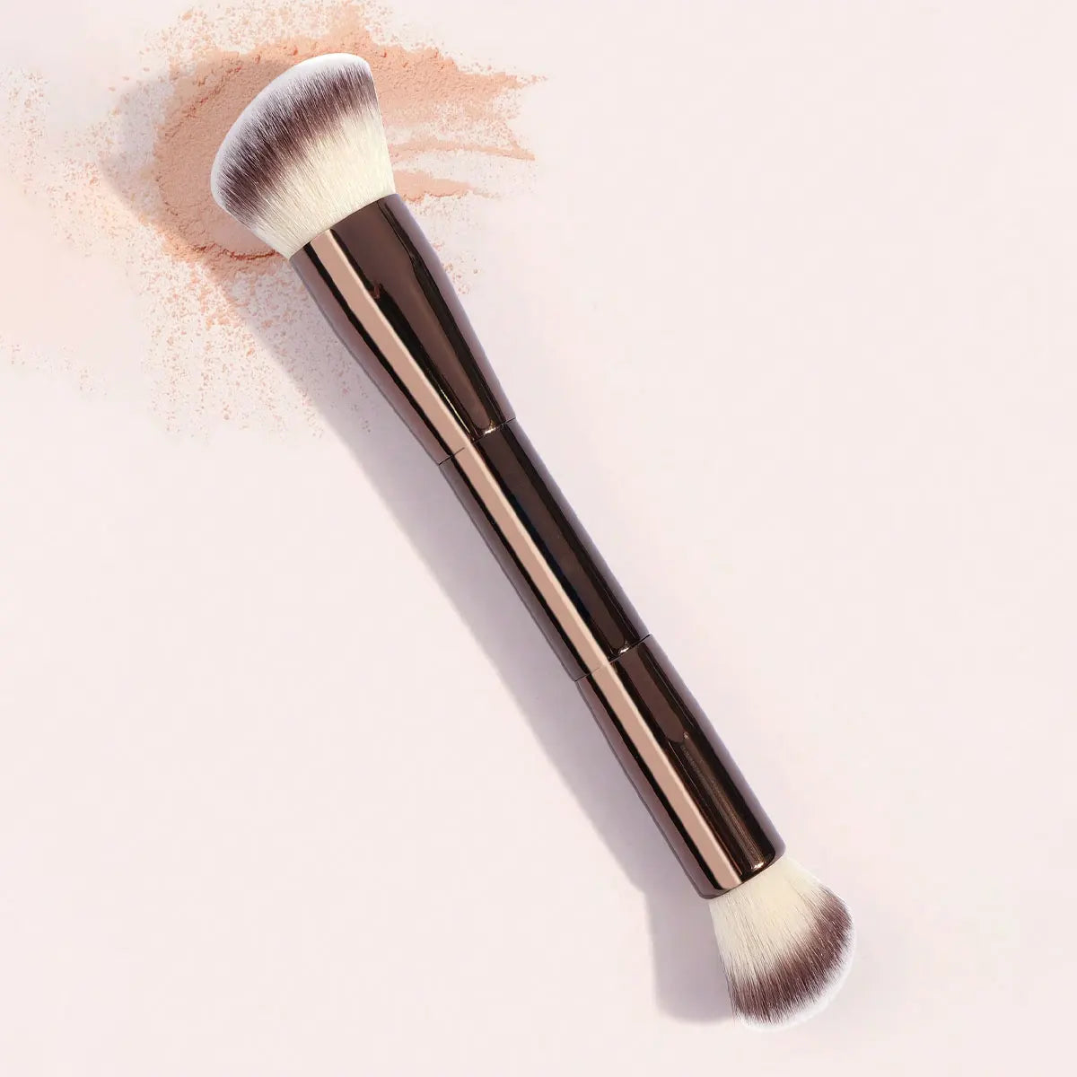 7pcs Professional Makeup Brush Set, Includes: 4pcs Dual-Ended Face Brushes, 1pc Angled Brush, 1pc Short Handle Foundation Brush, Tri Light Beauty