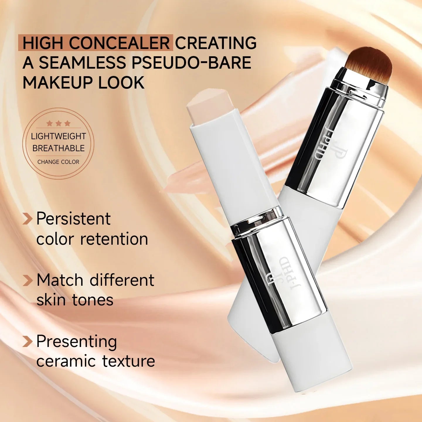 Two-in-one Brush Head Foundation Stick, Lightweight and Smooth, Long-lasting Coverage, Creating A Perfect Makeup Effect Tri Light Beauty