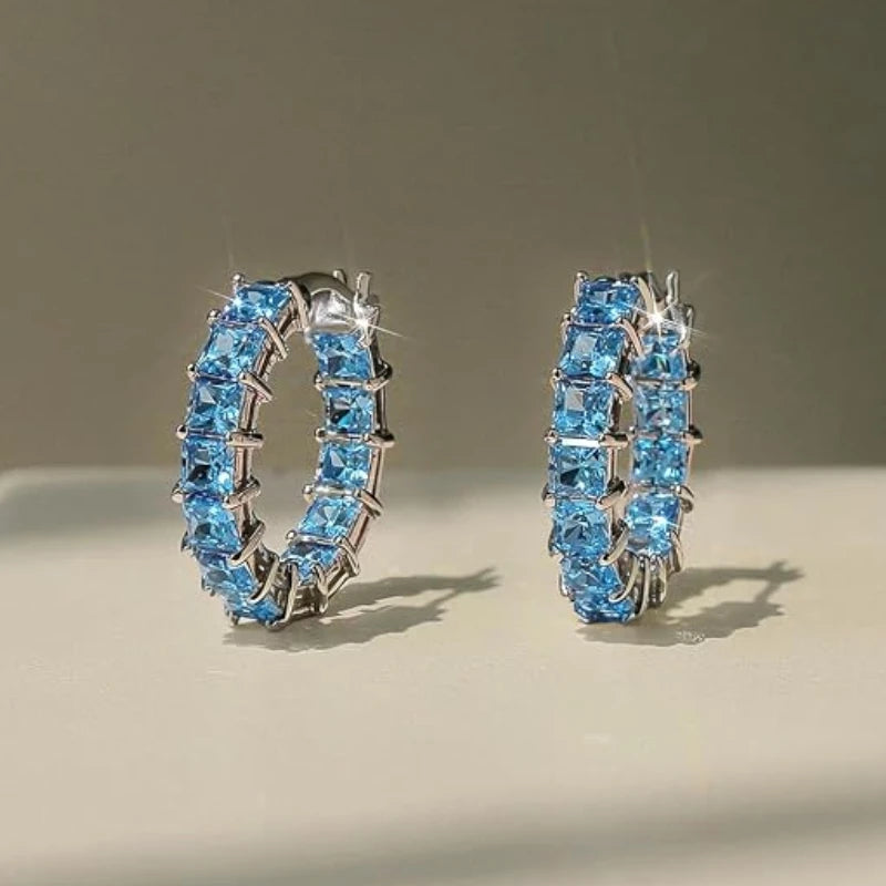 Huitan Princess Square Cubic Zirconia Hoop Earrings Luxury Trendy Ear Circle Earrings for Women Fashion Versatile Female Jewelry Pi-Mart