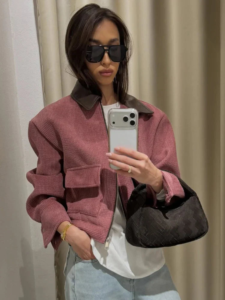 SLTNX Spring Pink Casual Jacket Women's Loose Fit Streetwear Front Zipper Pockets Lounge Wear Daily Outerwear LadyShow.Store