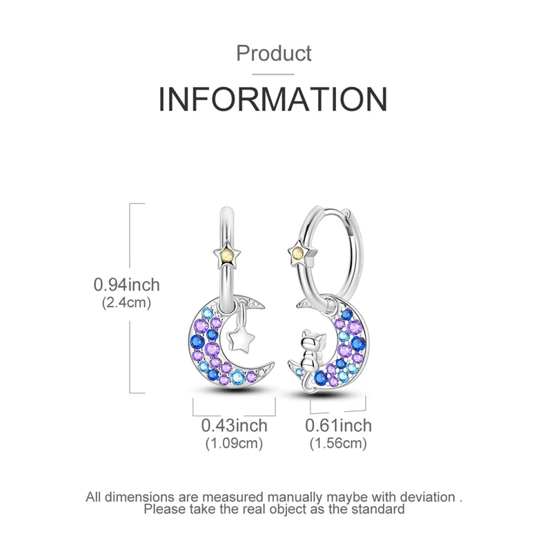 925 Sterling Silver Hoop Earring For Woman Night Sky Blue Purple Gemstone Original Earrings Fashion Jewelry Gift Pi-Mart