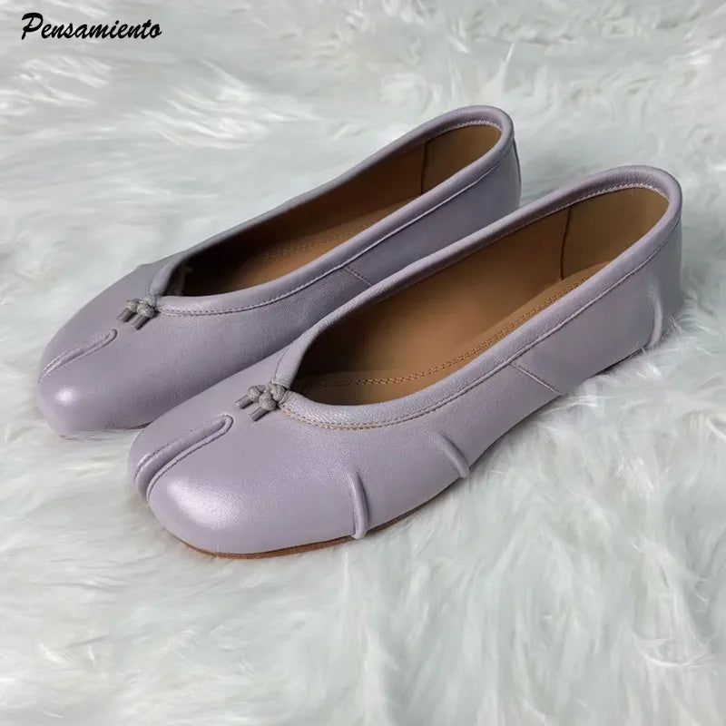 Split Toe Women Ballet Flats Fashion Tabi Shoes Casual Slip-on Loafers Ladies Pleated Leather Espadrilles Zapatillas Mujer Pi-Mart