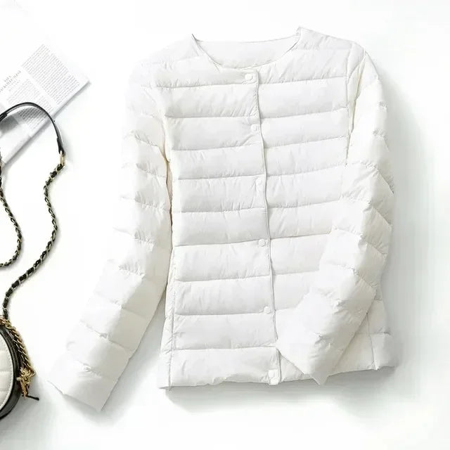 2024 New Autumn Winter Warm Ultra Light Weight Puffer Coats Down Jacket Women Slim Jacket Female Fashion White Duck Down Coat LadyShow.Store