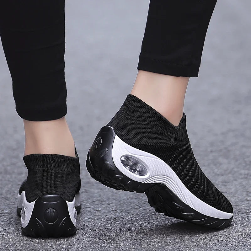 Women Sneakers Summer Fashion Black Sports Casual Shoes Breathable Mesh Lightweight Air Cushion Non-Slip Running Shoe Zapatillas LadyShow.Store