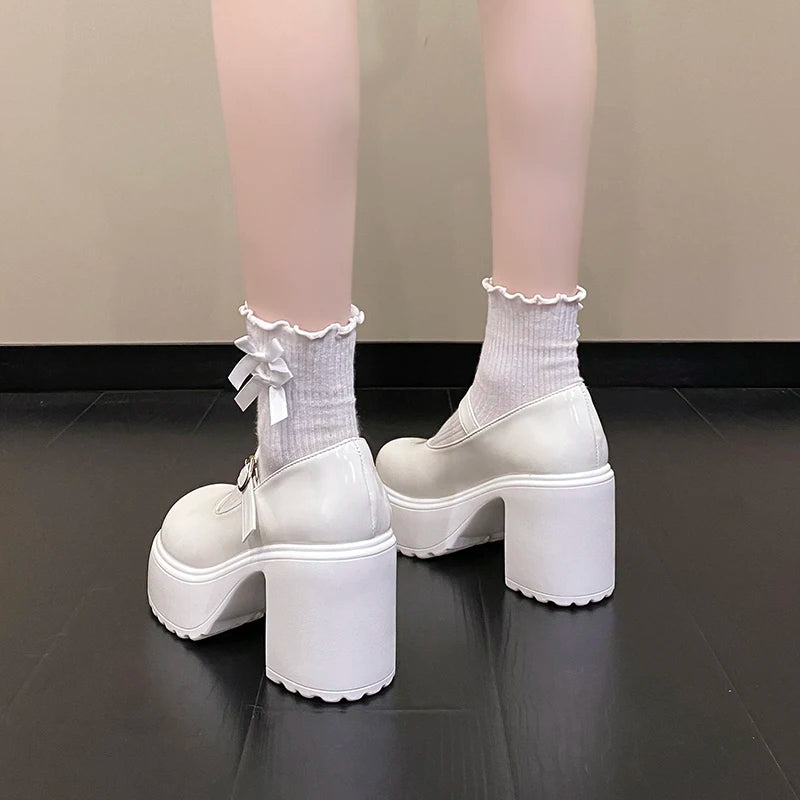 Black Super High Heels Mary Jane Shoes Women 2026 Goth Chunky Platform Pumps Woman Plus Size Ankle Buckle Party Lolita Shoes 42 Pi-Mart