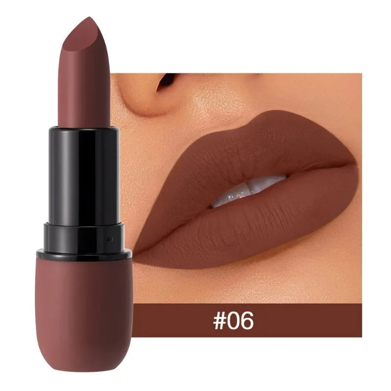6-Color Matte Velvet Sexy Lipstick Waterproof Long-Lasting Nude Brown Lipstick Smooth High Pigment Profissional Lipgloss Makeup Pi-Mart