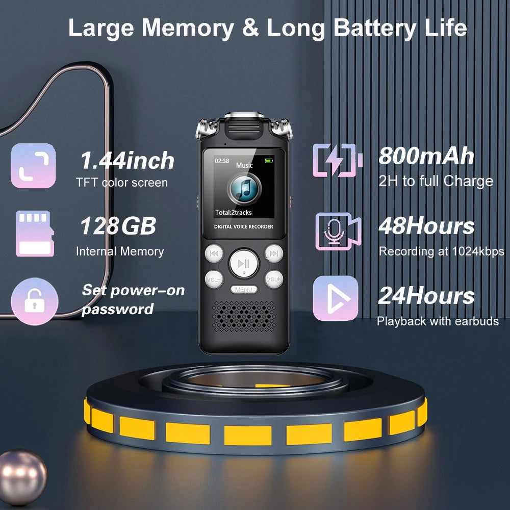 Professional Voice Activated Digital Audio Voice Recorder 8GB 16GB 32G Noise Cancelling Recording PCM Support OTG WAV MP3 Player Pi-Mart