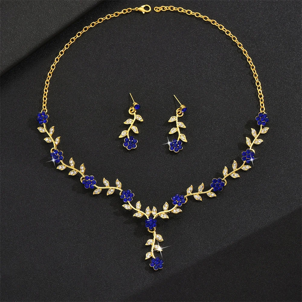 Sweet Jewelry Set Exquisite Rhinestone Pendant Banquet Party Women Fashion Romantic Crystal Necklace Earring Accessory Set Pi-Mart