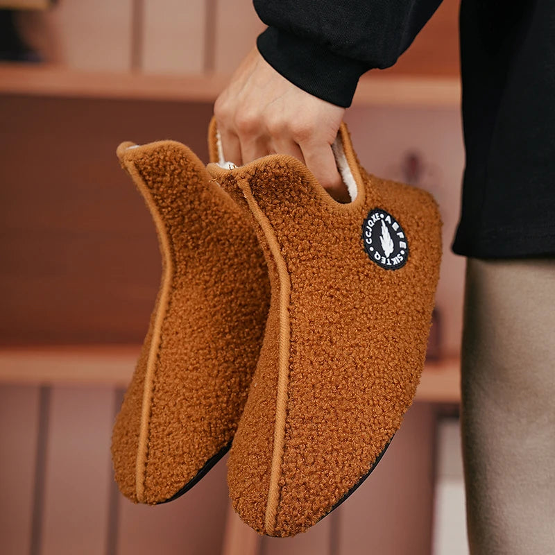 New Men Winter Slippers High Quality Light Weight Disign Shoes Fashion Women Plush Slipper Warm Slip on Casual Shoe for Couples Pi-Mart