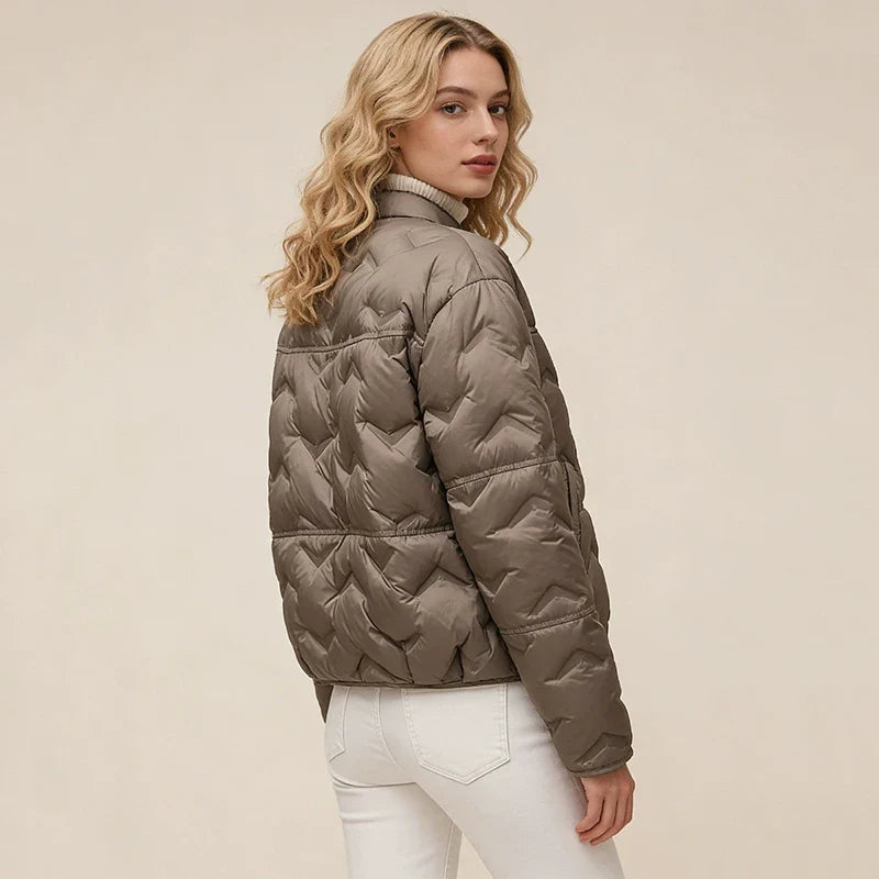 Schinteon Women White Duck Down Lightweight Puffer Quilted Jacket Stand Collar Fashion Autumn Winter Short Coat 2026 New LadyShow.Store