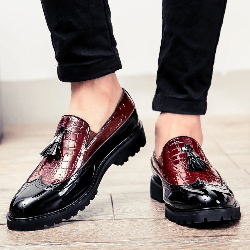 Men Loafers PU Splicing Tassel Decoration Low Heel Comfortable Classic Daily Business Men Shoes Pi-Mart