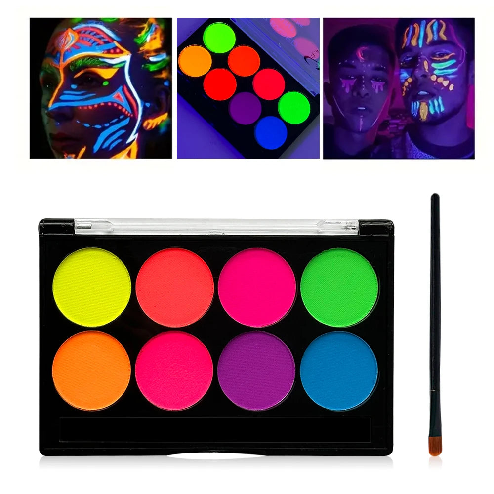 8 Colors Body Painting Palette for Tattoo Art UV Glow in The Dark Makeup Carnival Artist Cosplay Art Party Festival Cosmetics Pi-Mart