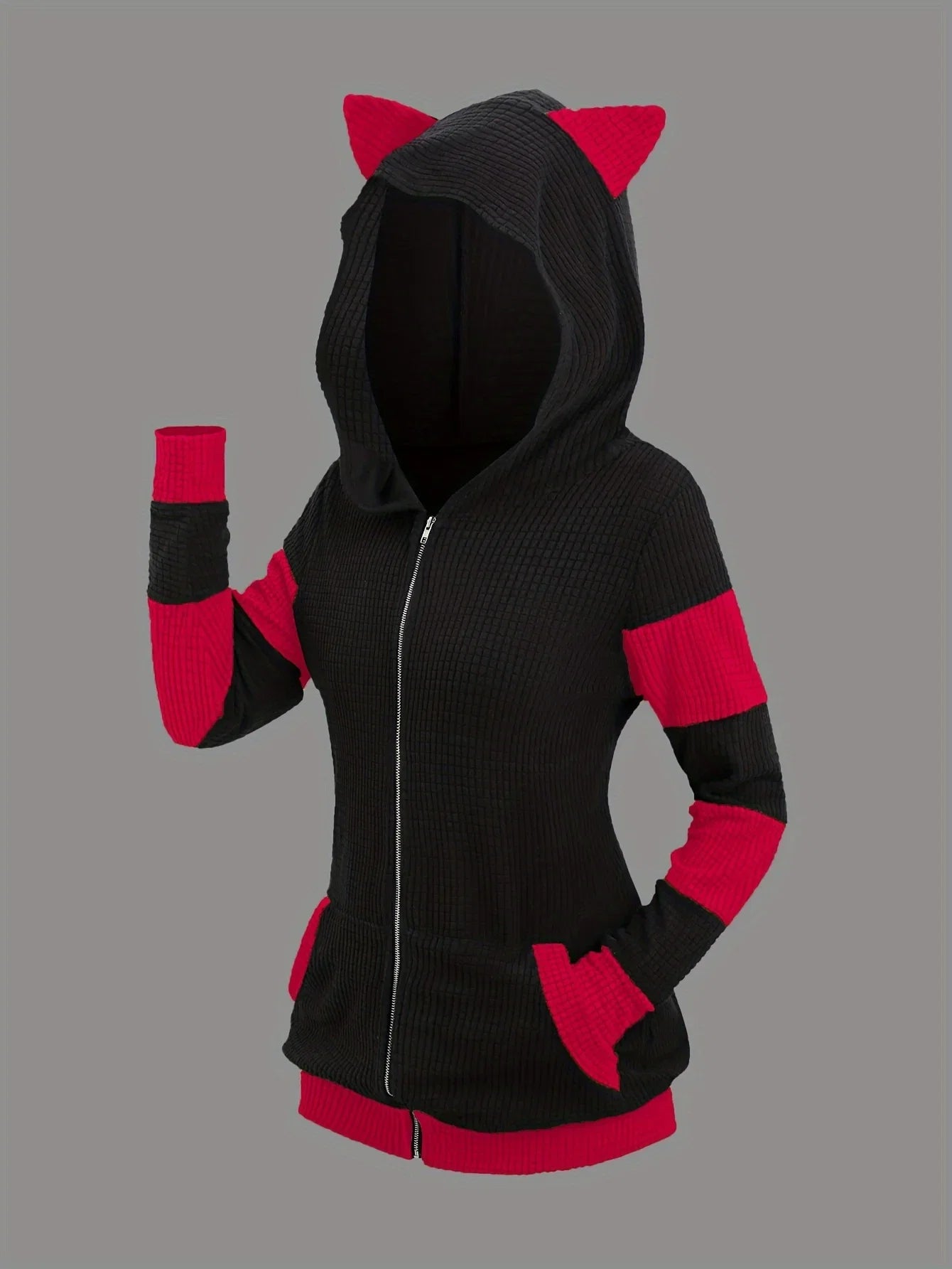 2024 European and American fashion women's new thick cat ears in autumn and winter long color matching hooded sweater coat LadyShow.Store