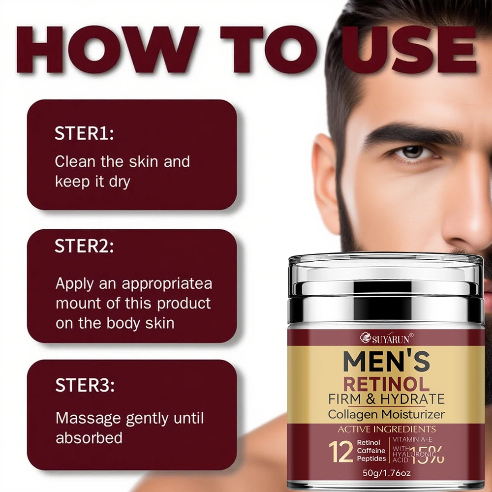 Collagen Retinol Men's Face Cream - Anti-Aging Wrinkle Reduction & Firming Moisturizer, Oil-Free Hydrating Skincare for Men. Pi-Mart