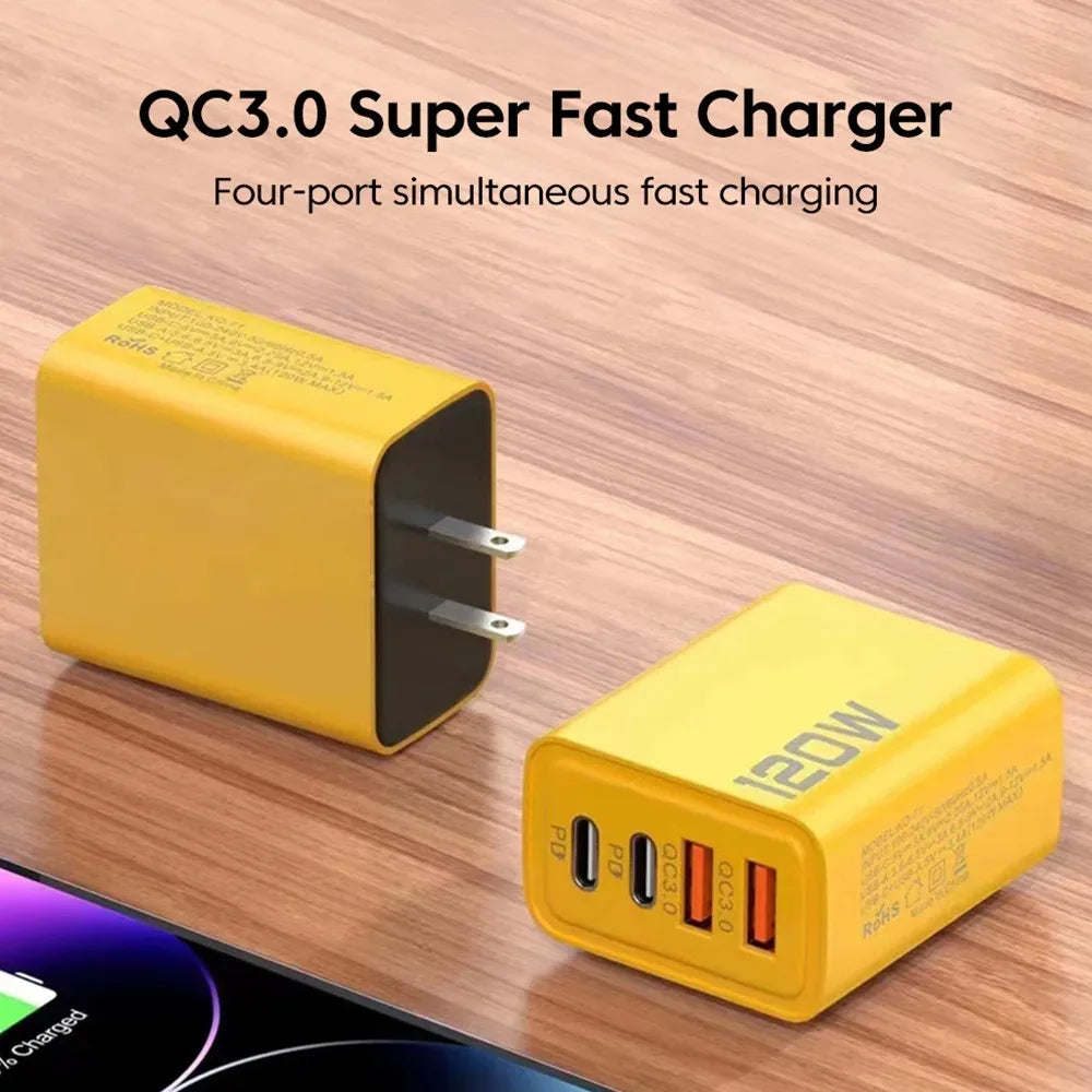 120W USB Type C Charger Mobile Phone Fast Charger Adapter For iPhone Samsung Xiaomi Quick Charge 3.0 EU/US/UK Plug Wall Charger Pi-Mart