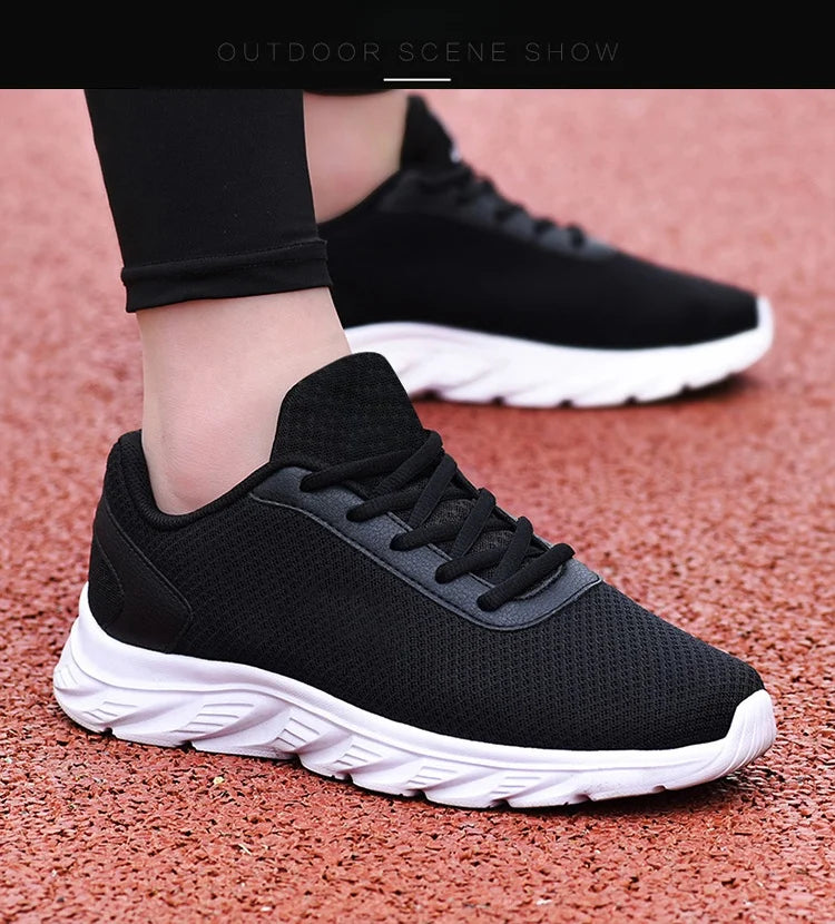 Men's Casual Sports Shoes Men's Black Mesh Breathable Running Shoes Soft Bottom Light Flat Bottom Work Shoes Pi-Mart