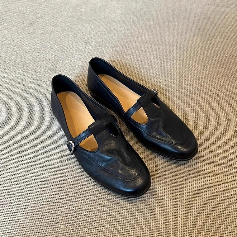 2025 Spring/Fall New Women's Vintage Mary Jane Shoes - Square Toe Low Cut Flats Soft Leather Loafers British Style Casual Shoes LadyShow.Store