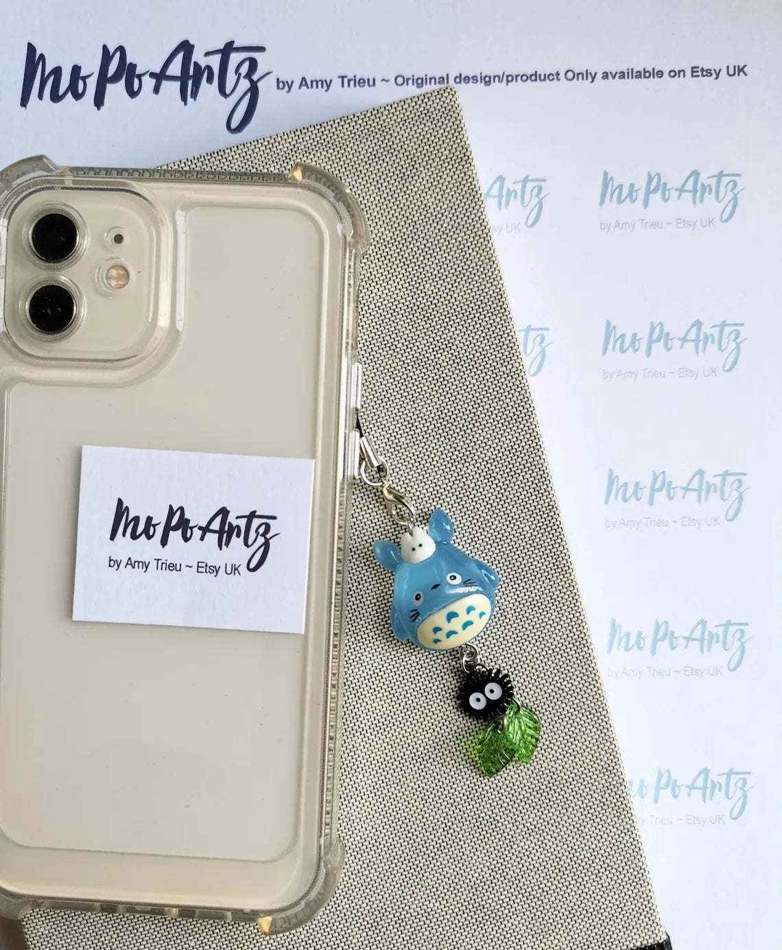 Kawaii Blue Animal Totoro Phone Charm Soot Sprite Keychain Woodland Anime Cat Cosplay Pendant Accessories Handmade Y2K Gift Pi-Mart