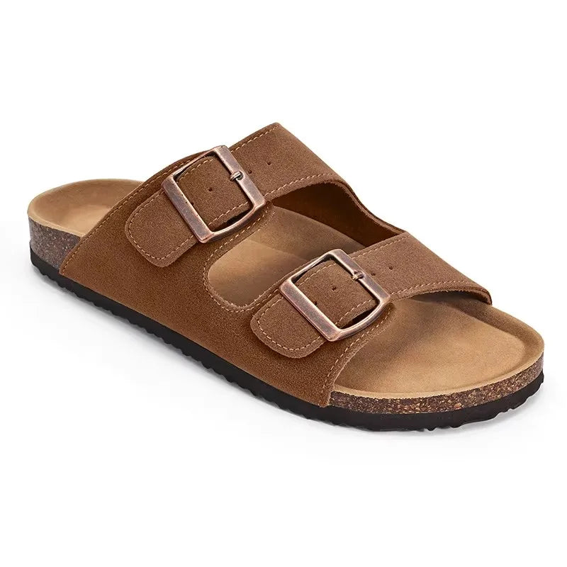 Comwarm Buckle Clogs For Women Men New Genuine Suede Clogs with Arch Support Soft Cork Footbed Mules Fashion Thick Beach Sandals Pi-Mart
