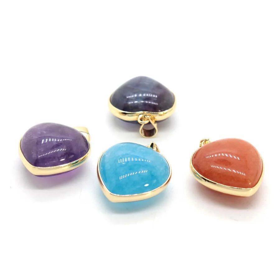 Charms Natural Healing Crystal Heart Stone Pendants For Women Necklace DIY Amethyst Rose Quartz Fluorite Aquamarine Men Jewelry Pi-Mart