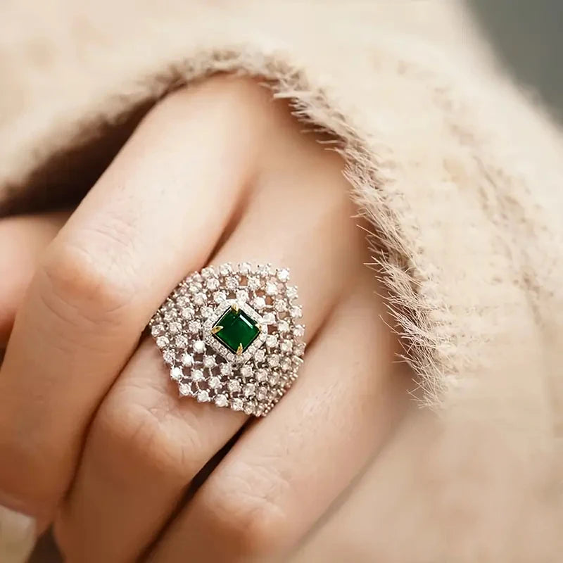 Huitan Luxury Hollow Rings with Dazzling CZ Graceful Gentle Finger Accessories for Women Creative Noble Chic Engagement Jewelry Pi-Mart
