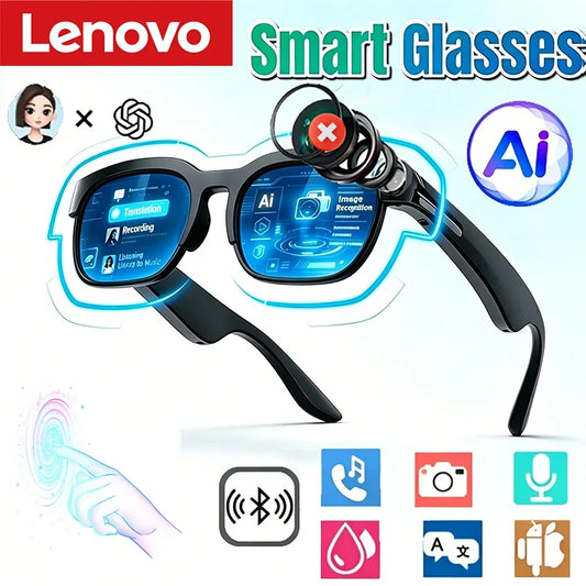 Lenovo AI Smart Glasses AI Translation Bluetooth Conversation Recording Listening To Music Smart Sunglasses for Men Women Gift LadyShow.Store