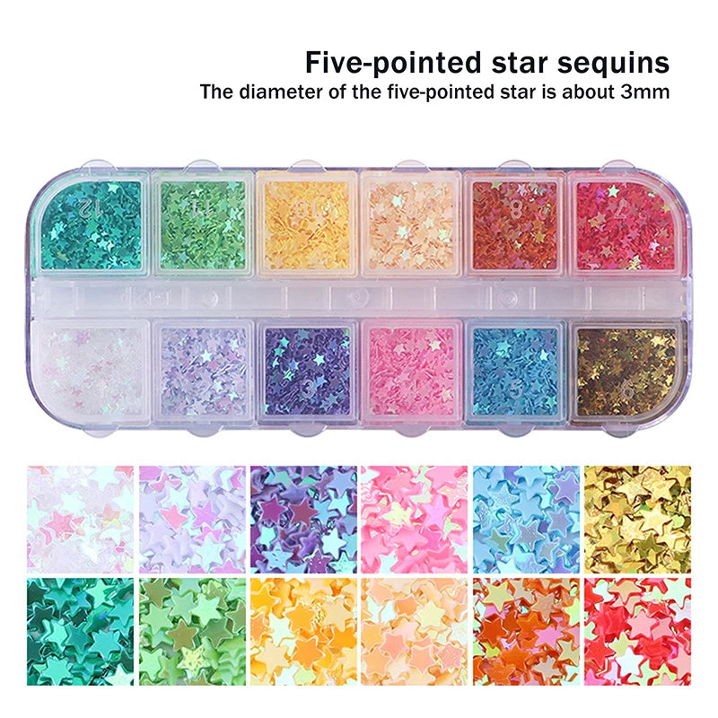 *12 Grids Mixed Mini Circular Colorful Nail Glitter Wave Point Sequin Sparkling Flower DIY Nail Decoration Nail Charms Pi-Mart