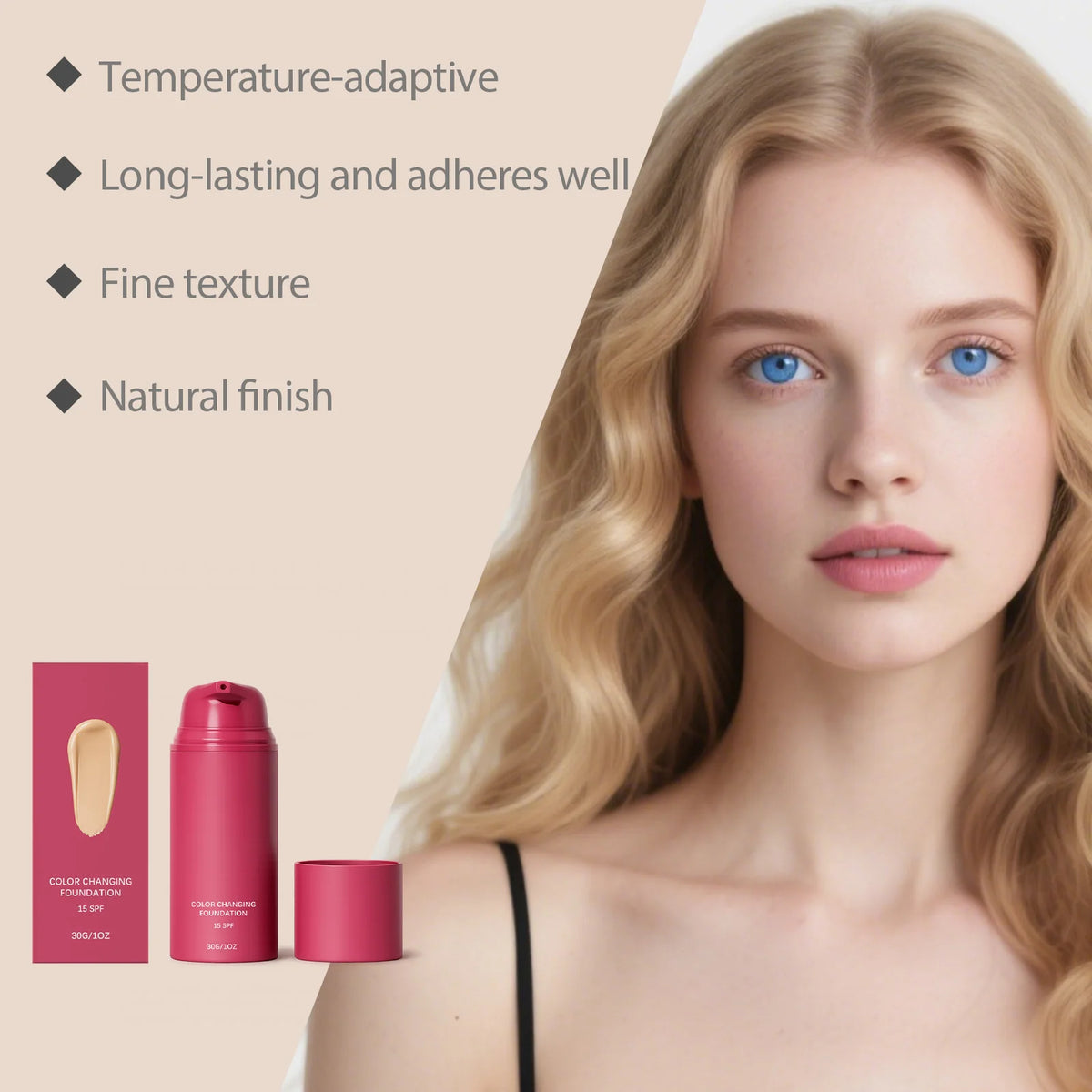 Color Changing Foundation Natural Color Spf15 Sun Protection Makeup Full Coverage Even Skin Tone Lightweight Moisturizing Makeup Pi-Mart