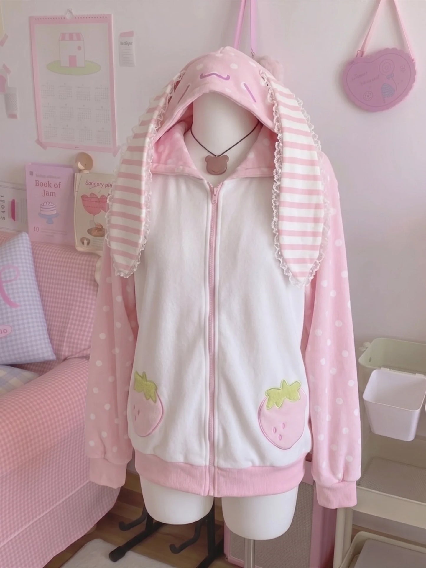 Japanese Cute Coat Embroidery Rabbit Ear Hooded Subculture Kawaii Y2k Tops Casual Fashion Sweet Coats Ropa Mujer Women Clothing LadyShow.Store
