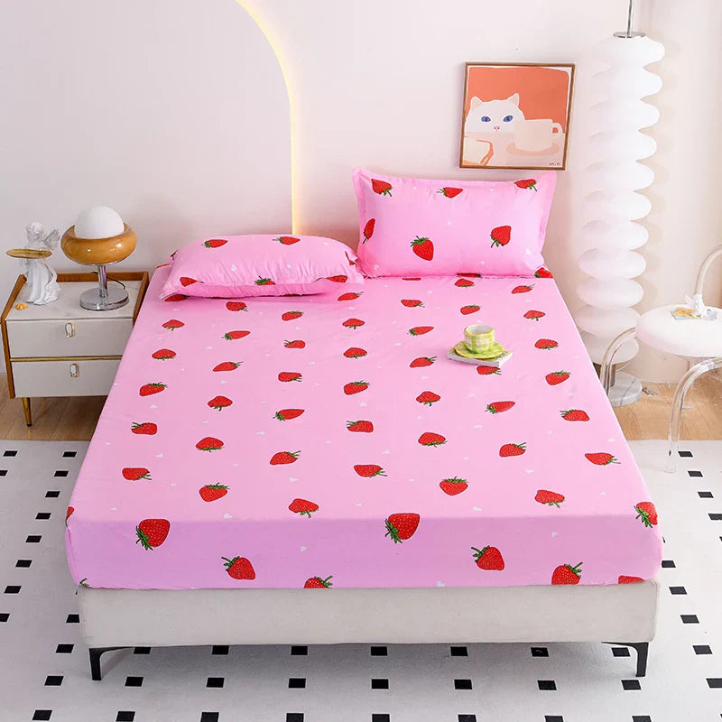 Red Flower Printed Bed Sheet Sets Queen/King Size sabanas cama matrimonial Reactive Printed Fitted Bedsheets for Double Bed LadyShow.Store