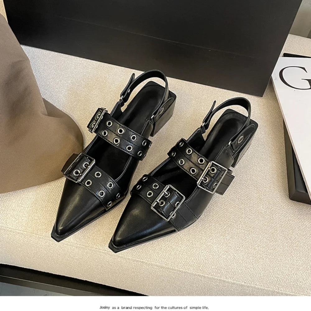 New Women Sandals Shoes Pointed Toe 2025 Spring Fashion Shallow Footwear Slingbacks Ladies Sandals Flats Shoes Big size Pi-Mart