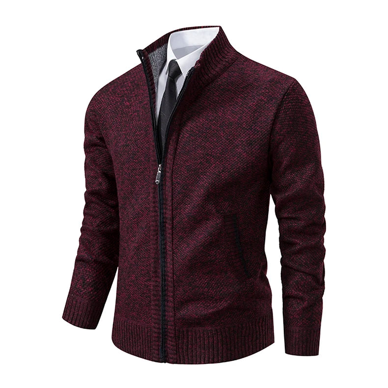 Autumn And Winter New Jersey Men's Casual Sports Coat Solid Color Stand Collar Wweater Grab Fleece Warm Zipper Cardigan Pi-Mart
