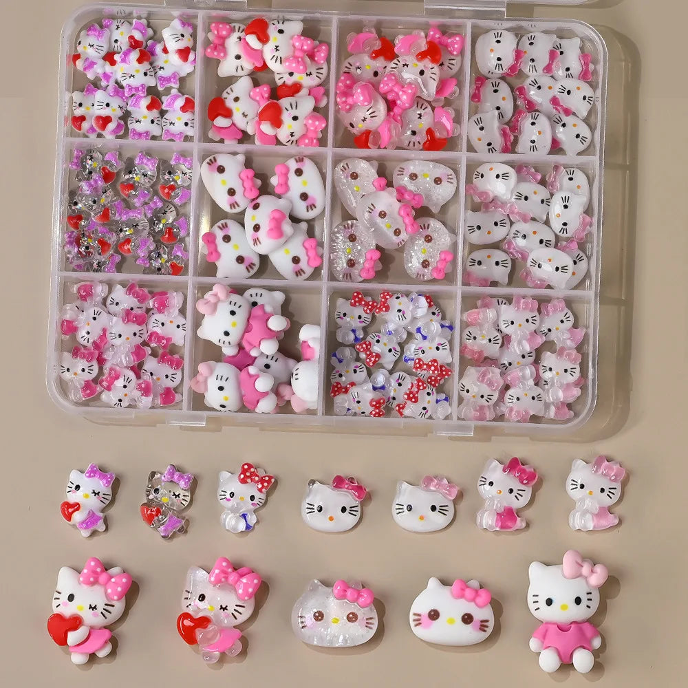 50Pcs Leopard Sanrio 3D Resin Nail Charms Mixed Kuromi My Melody Kitty Nail Parts DIY Manicure Decor Accessories Pi-Mart
