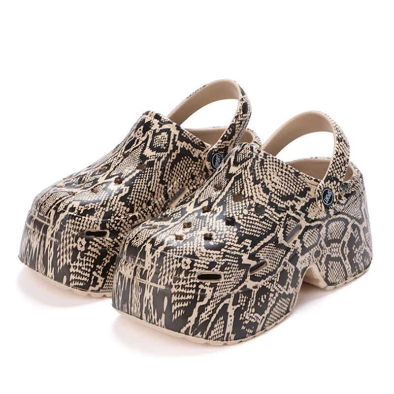 Leopard Thick Bottom Clogs for Women Closed Toe Chunky Platform Sandals Woman Summer 2023 Super High Wedge Heel Slippers Female LadyShow.Store