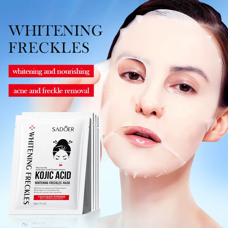 10pcs SADOER Kojic Acid Facial Masks Moisturizing Brightening Hydrating Face Mask Sheet Masks Beauty Facial Skin Care Products Tri Light Beauty