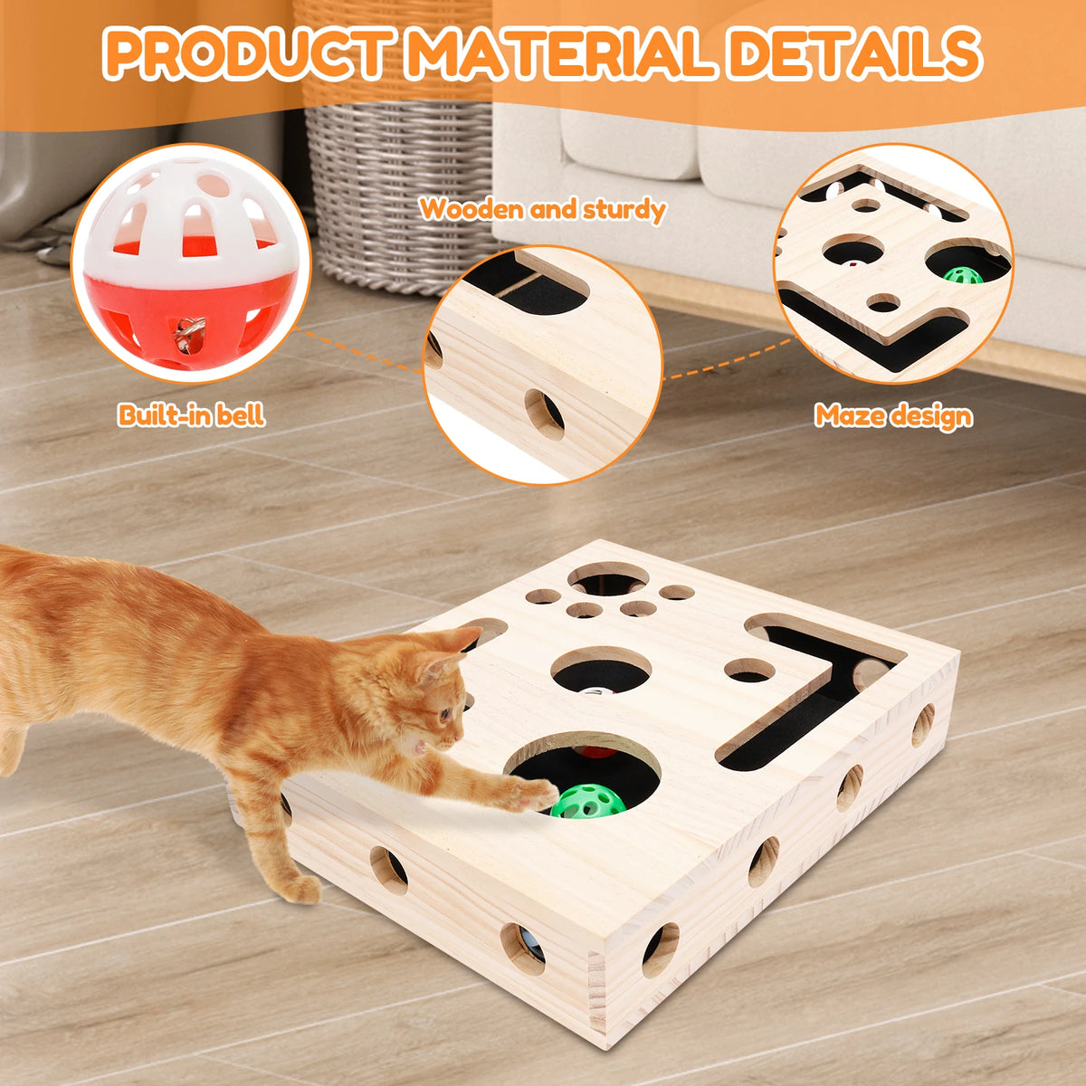 Cat Nail File Box Toy with Bell Ball and Sandpaper Inside Cat Scratch Puzzle Play Nail Care Interactive Pet Toy Stress Free Pi-Mart