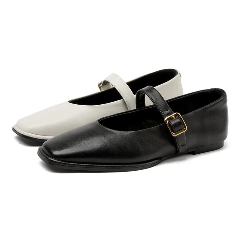 AIYUQI Mary Jane Shoes Female Genuine Leather 2026 New Snap Ballet Shoes Women Square Toe Flat Cowhide Ladies Shoes LadyShow.Store