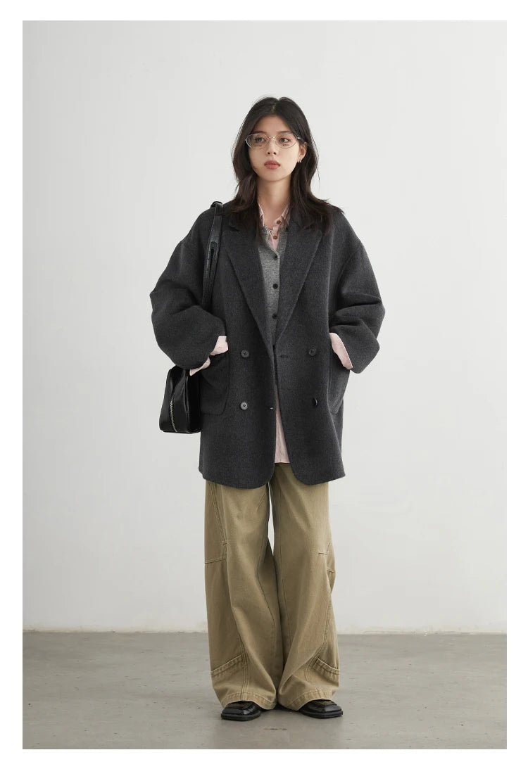CHIC VEN New Women Woolen Coat Loose Solid Mid-length Double-sided Oversized Office Ladies Jackets Outerwear Autumn Winter 2026 Pi-Mart