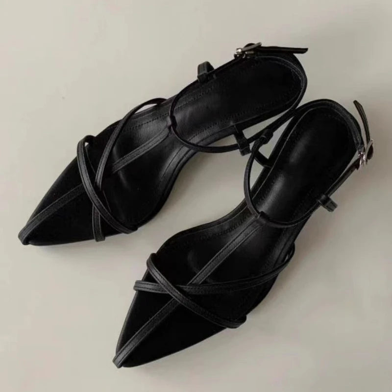 Women Sandal Summer New Fashion Narrow Band Ladies Gladiator Shoes Thin Low Heel Ankle Strap Dress Party Shoes Pi-Mart