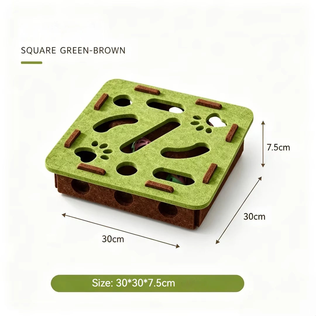 Interactive Cat Toy Felt Maze Box with Bell Ball Self Play Cat Teaser Box Stimulate Hunting Instinct Relieve Boredom Stress Pi-Mart