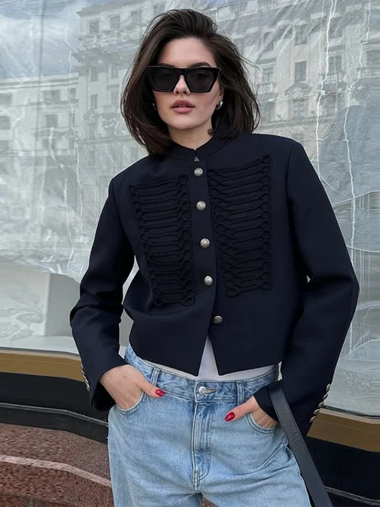Chic Women's Cropped Jacket Stand Collar Single Breasted Long Sleeve Female Coat 2026 Spring Slim Fashion Solid Lady Outwear LadyShow.Store