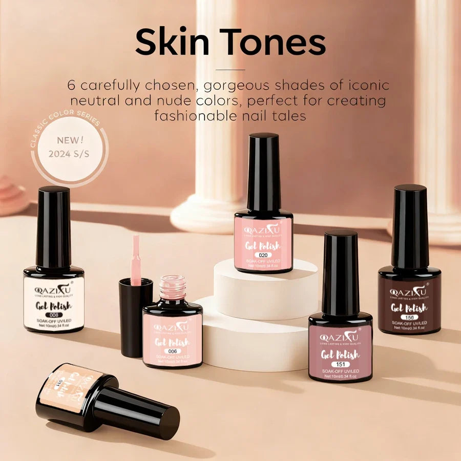 6Pcs Gel Nail Polish Set Milk Tea Popular Color UV LED Nail Gel for Nail Art Easy Apply & Soak Off DIY Home Manicure Salon Use Tri Light Beauty
