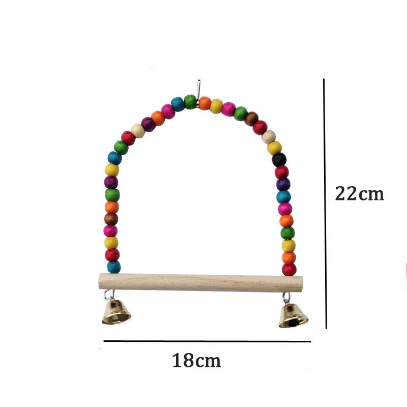 Wooden Bird Toys Small Parrot Chewing Training Toys Cotton Rope Swing Hanging Ring Bell Bird Cage Climbing Ladders Pet Supplies Pi-Mart