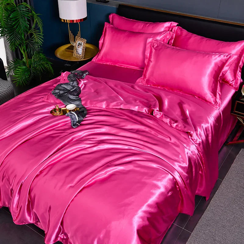 A/B Double-Sided Color Bedding Set Silky Satin Duvet Cover Bed Sheet Pillowcase Luxury Bedsheet King Queen Double Twin Size LadyShow.Store