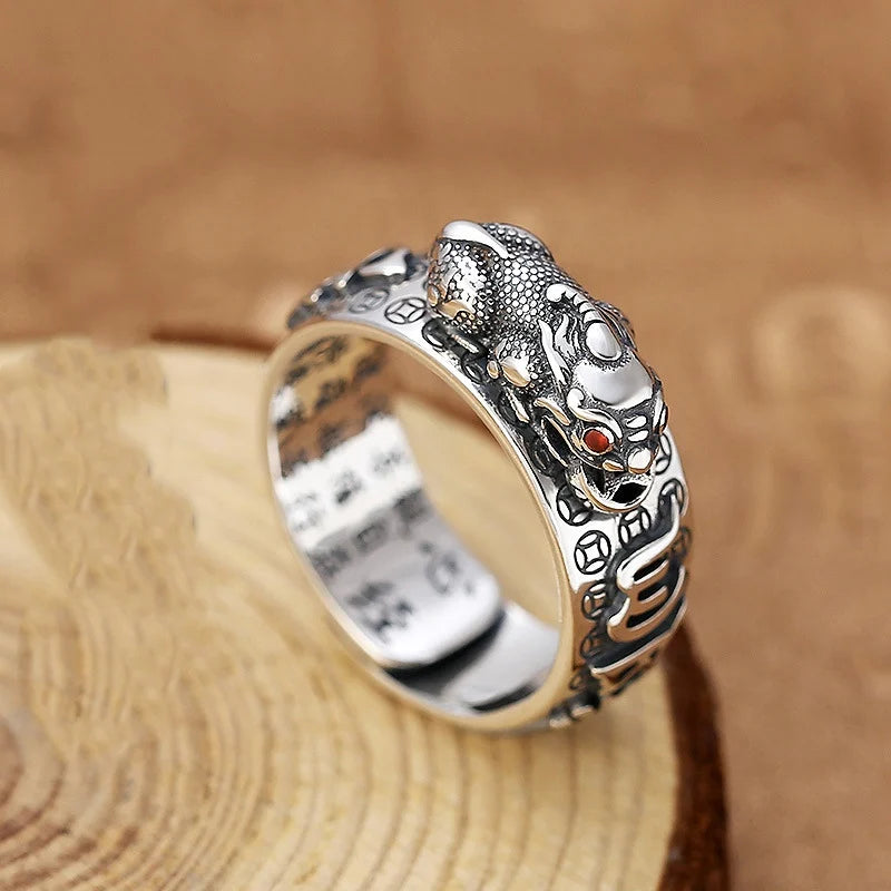 Chinese Feng Shui Pixiu Ring Silver Plated Copper Coins Adjustable Rings for Women Men Amulet Wealth Lucky Jewelry Birthday Gift Pi-Mart