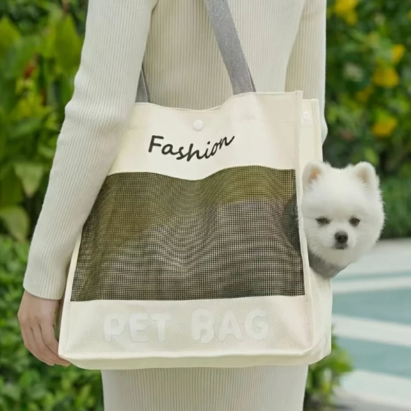 Fashion Portable Pet Tote Bag Breathable Mesh Cat Dog Shoulder Bag Outdoor Travel Handbag Small Puppy Kitten Transport Bag Pi-Mart